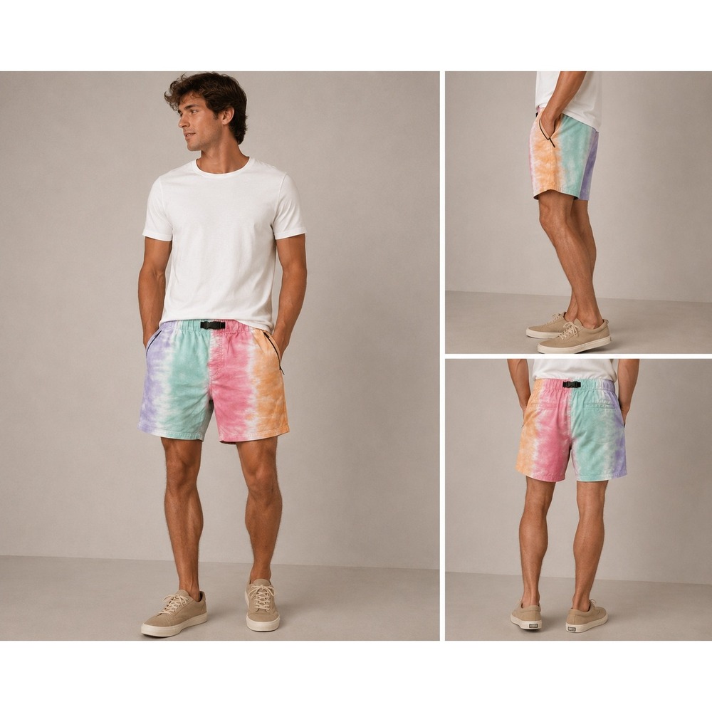 EMPYRE Dixon Tie Dye Shorts Mens Elastic Waist Casual Cotton Blend Medium